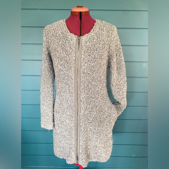 Dex long teddy grey double ended zip sweater/coat with pockets. - Picture 1 of 4